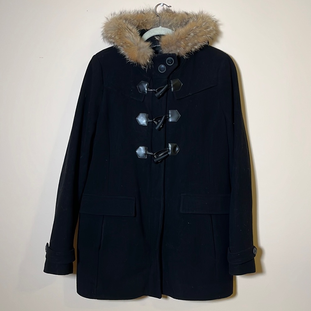 Andrew Marc Real Fur Hood Black Zip Coat EUC